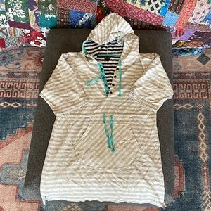 Patagonia Navy and White Striped Hooded Pullover with Teal Trim
